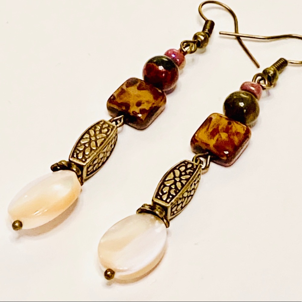 Natural Mother-of-Pearl Mixed-Media Earrings - Picture 2 of 9